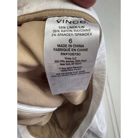 Vince Shorts Women 6 White Linen Blend Flounce Flare Side Zip Button - Picture 4 of 7